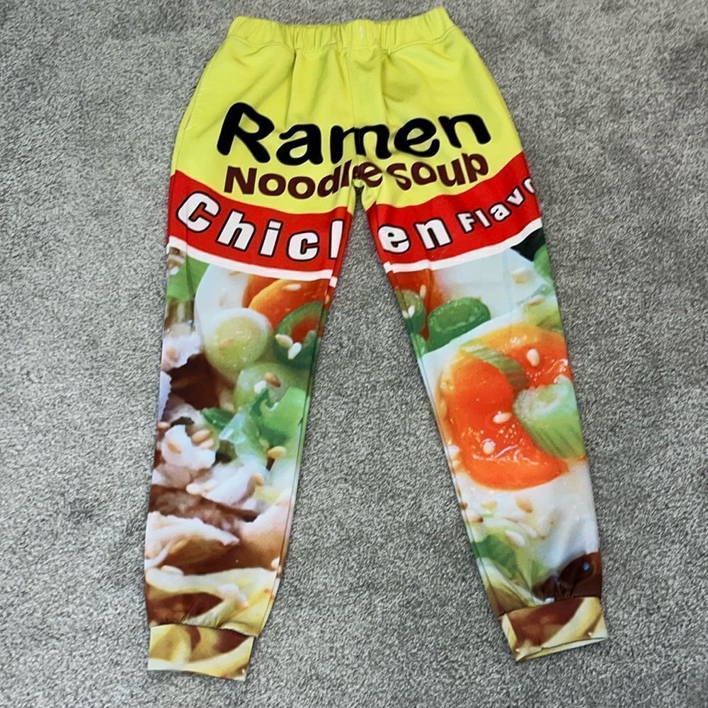 Ramen Noodle Chicken flavor Wild print sweatpants pants joggers L Japan cool